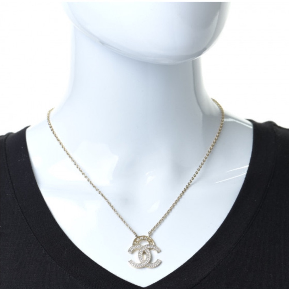 Chanel Crystal CC Logo Necklace - Gold